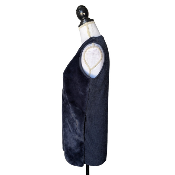 J McLaughlin Navy Blue Lolan Faux Fur Knit Back Vest Sweater Size Small Toggle - Picture 6 of 7